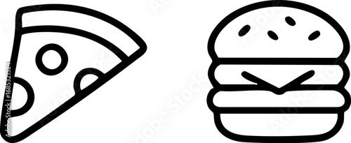 Pizza Slice and Hamburger Fast Food Icons.