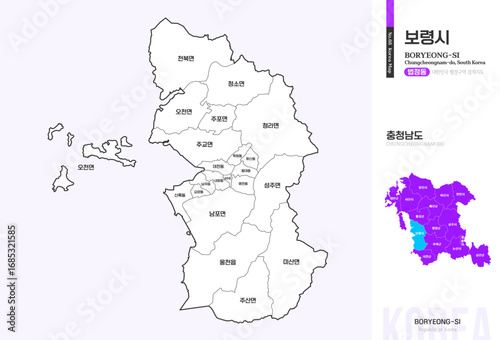 충청남도 보령시 법정동 윤곽선 지도