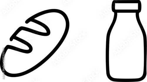 Simple Outline Icons of Bread and Milk.