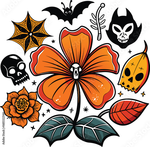Creepy Hibiscus Halloween Halloween Floral Skull Design Art