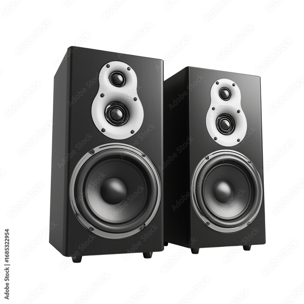 Fototapeta premium Two studio monitors stand proudly, ready to fill the space with rich, immersive audio