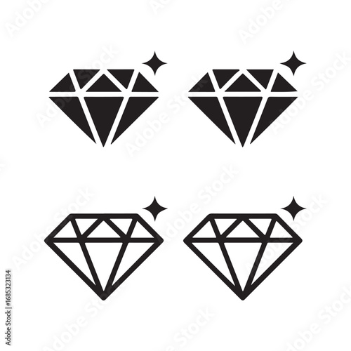 Four shining diamonds crystal gems with sparkles icons set abstract design elements vector