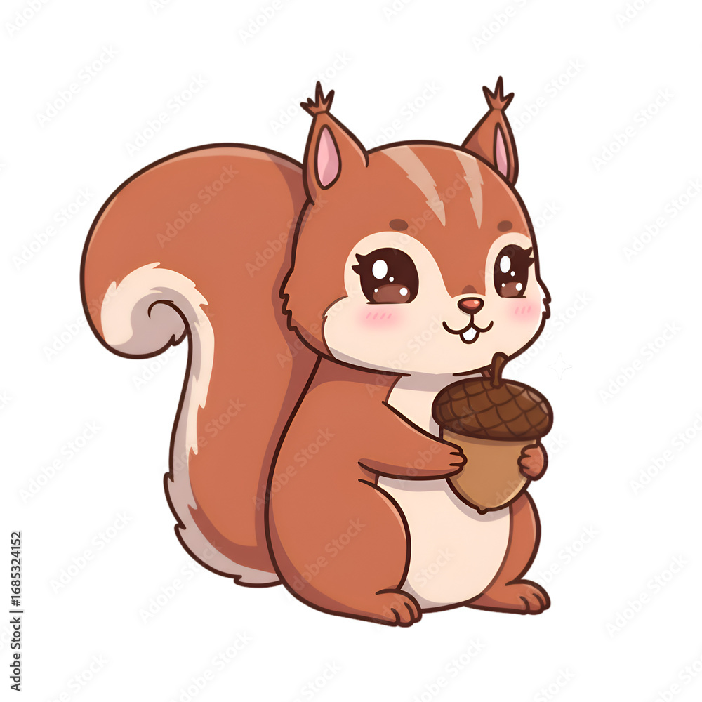 Fototapeta premium Adorable squirrel holding an acorn, perfect for children's books and animal-themed designs