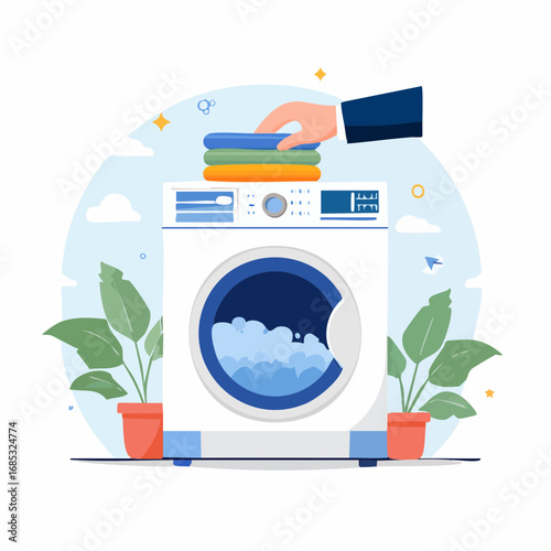 Hand Loading Clothes Into Modern Washing Machine