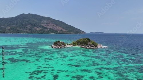 view of the sea and the island from a drone
