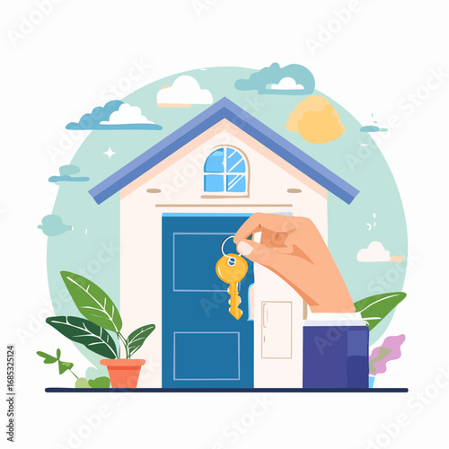 Hand Holding House Key, New Home Concept