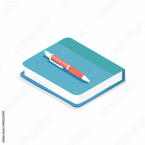 Isometric Notebook And Pen Illustration