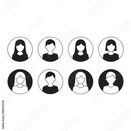 Diverse group of stylized person avatars in circular frames with textured detail vector