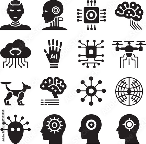 Collection of artificial intelligence and technology related icons robot android