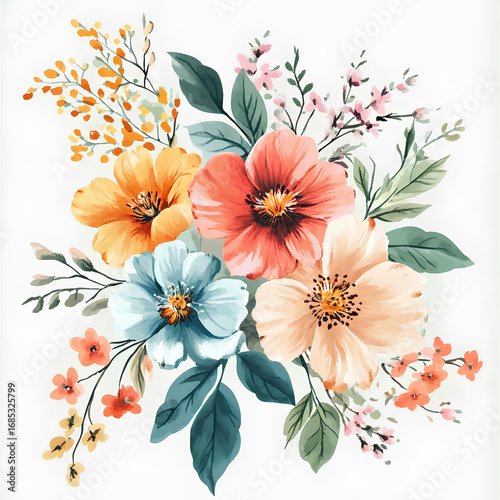 Vibrant floral arrangement featuring colorful blossoms and greenery in a contemporary design