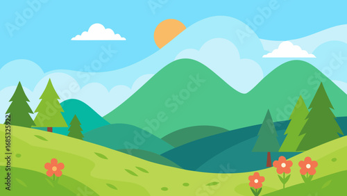 Gentle Spring Foothills Vector Illustration