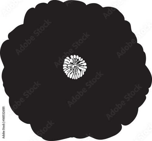 Camellia flower Icon in silhouette top view white background.