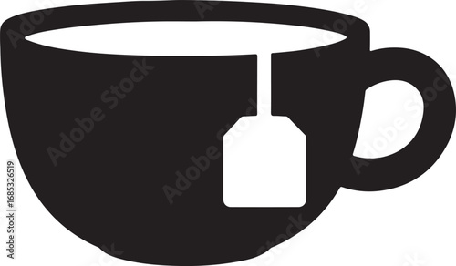 Silhouette vector of a tea cup with teabag, hot beverage and drink EPS illustration.