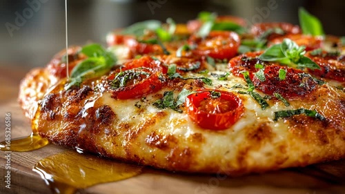 Wallpaper Mural Freshly Baked Pizza with Cherry Tomatoes and Basil Drizzled with Oil Torontodigital.ca