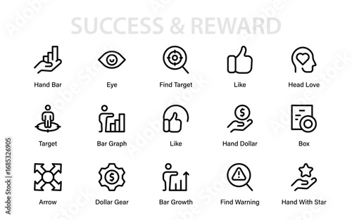 Prize and Recognition Professional Line Icon Pack, Modern Minimal Outline Vector Icons for Success, Motivation, Rewards, and Financial Growth