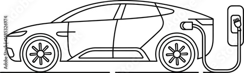 Electric Vehicle Charging: Clean Energy, Modern Design, Line Art Illustration, electric car, EV, charging station, plug-in, black and white, line art, outline, minimalist, simple
