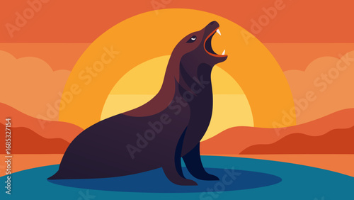 Playful Sea Lion Barking on a Rock a Lively Scene of Coastal Marine Nature