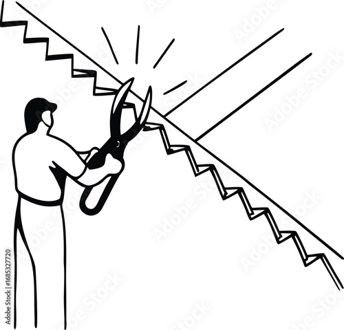Person cutting stairs with shears scissors