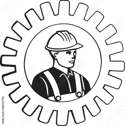 Worker inside gear helmet overalls