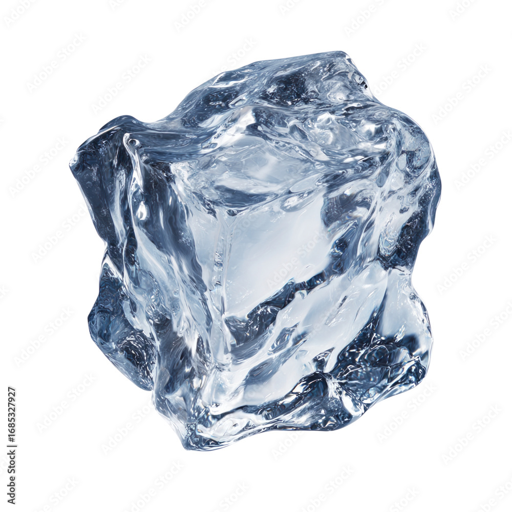 Fototapeta premium Crystal Clear Ice Cube on White Background for Cool Beverage Presentation