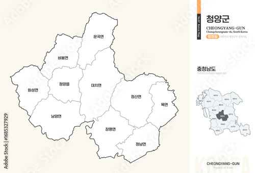 충청남도 청양군 행정동 윤곽선 지도