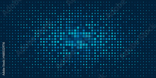 Blue pixel grid with gradient effect. Digital abstract background for tech, data, or cybersecurity themes. Geometric square pattern in varying shades of blue