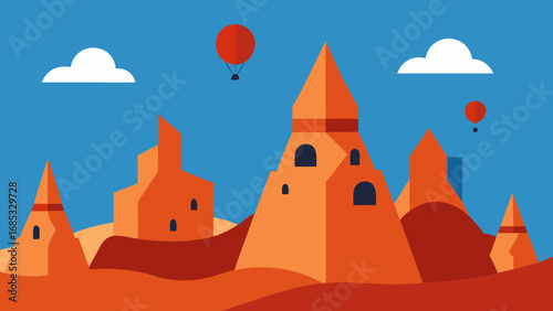 Turkey Cappadocia Fairy Chimneys Unique Nature Vector Illustration