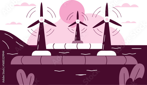 Wind turbines generating power offshore generation
