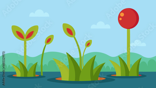 Venus Flytraps in a Marsh Unique Nature Vector Illustration