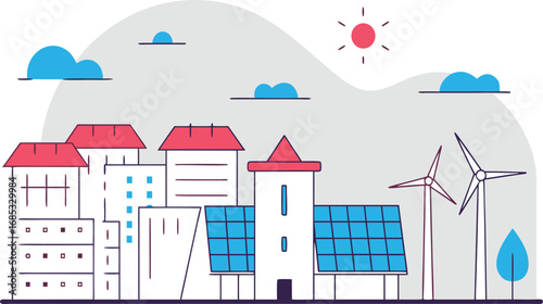 Urban cityscape with renewable energy sources buildings architecture