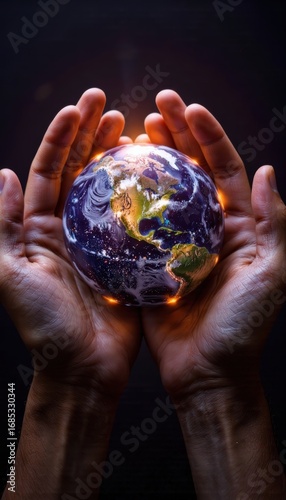 Protecting Earth Hands Holding a Glowing Globe Global Care