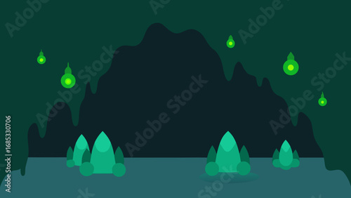 Glowworm Caves New Zealand Unique Nature Vector Illustration