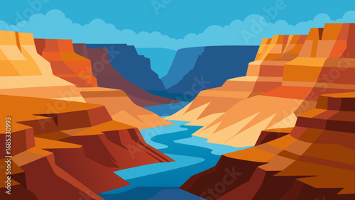 Grand Canyon Vista Immense Nature Vector Illustration Artwork