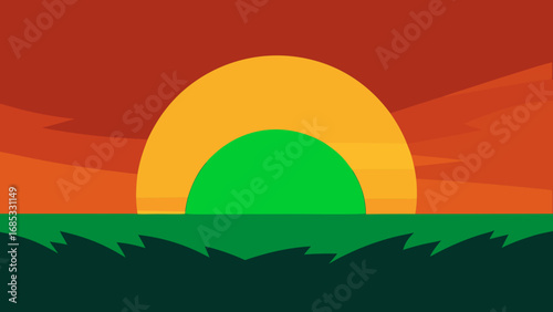Green Flash at Sunset Beautiful Nature Vector Illustration
