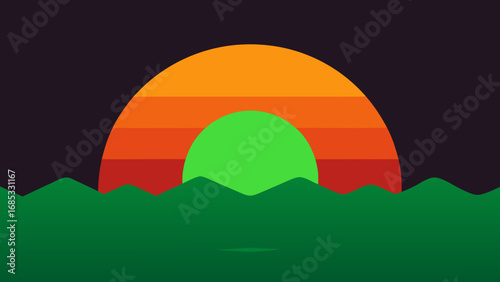 Green Flash at Sunset Magical Nature Vector Illustration