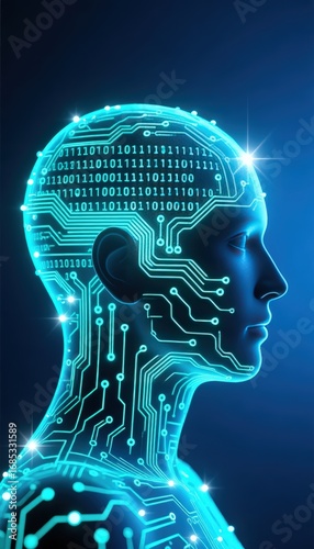 Artificial Intelligence Head Futuristic Brain Circuitry Concept