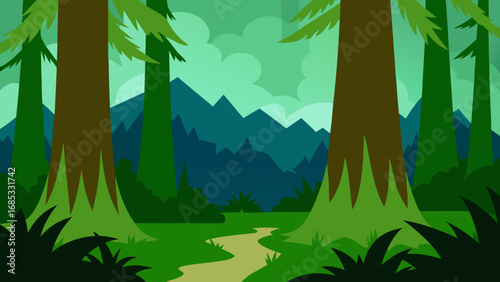 Hoh Rainforest Mossy Trees Pristine Nature Vector Illustration