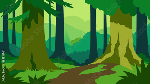 Hoh Rainforest Mossy Trees Ancient Nature Vector Illustration