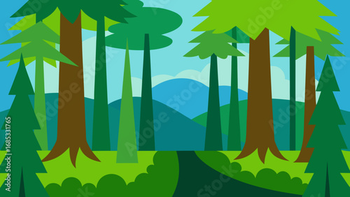 Hoh Rainforest Mossy Trees Lush Nature Vector Illustration