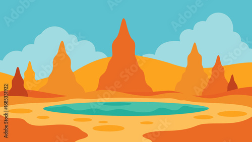 Hot Springs Mineral Deposits Vibrant Nature Vector Illustration