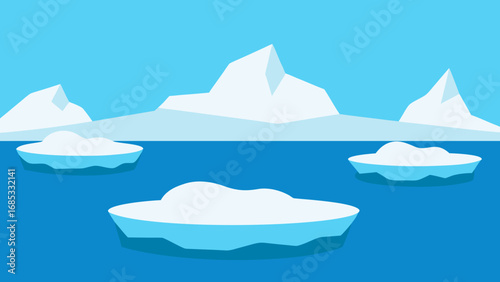 Ice Floes in Polar Sea Arctic Nature Vector Illustration