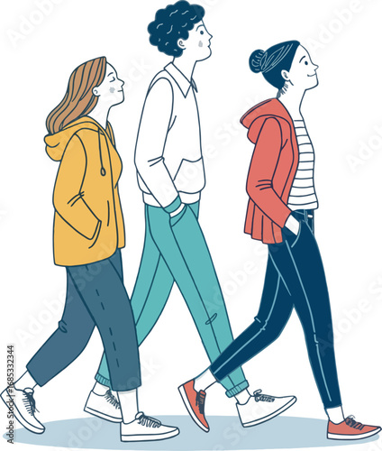 group of friends walking together minimal vector.