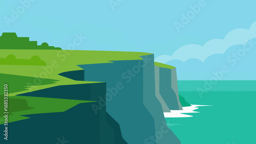 Irish Cliffs of Moher Dramatic Coastal Nature Vector Illustration