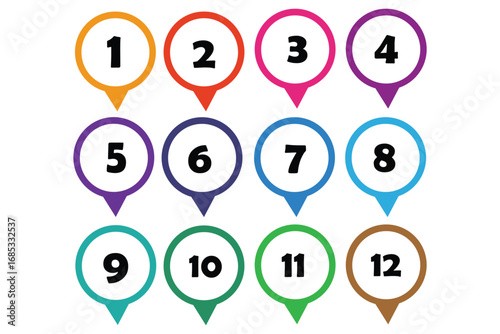 Button Map Pointer Set With Number Bullet Point From 1 To 10 - Vector Illustration Isolated On Transparent Background