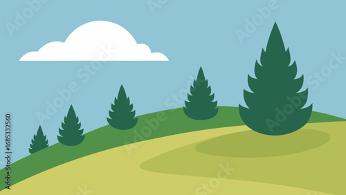 Juniper Bushes Windswept Hill Nature Vector Illustration Artwork
