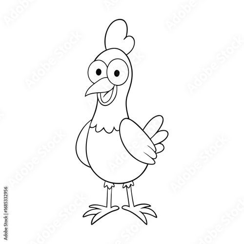 A hilarious cartoon chicken stands out with big eyes and silly expressions, perfect for kids to color and enjoy a fun, playful farmyard adventure.
