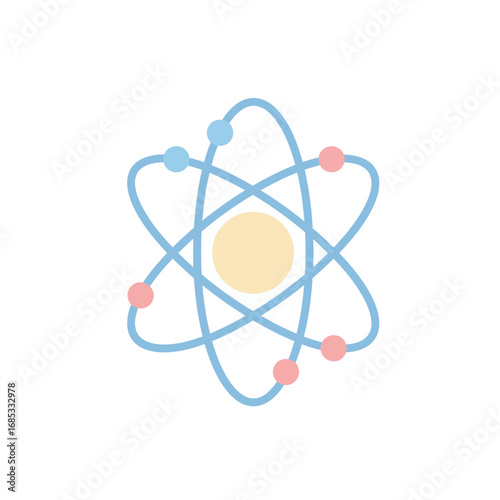 Conceptual illustration of an atom with orbiting electrons for science, education, and research projects