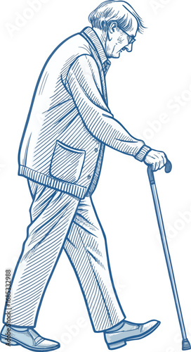 elderly person walking with a cane simple vector.
