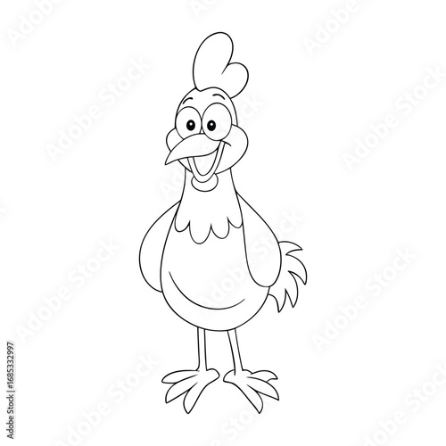 A hilarious cartoon chicken stands out with big eyes and silly expressions, perfect for kids to color and enjoy a fun, playful farmyard adventure.
