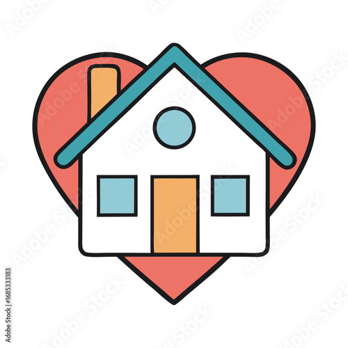 A simple house icon with a heart inside, symbolizing love, warmth, and comfort at home—a perfect representation of family, care, and cozy living spaces.
